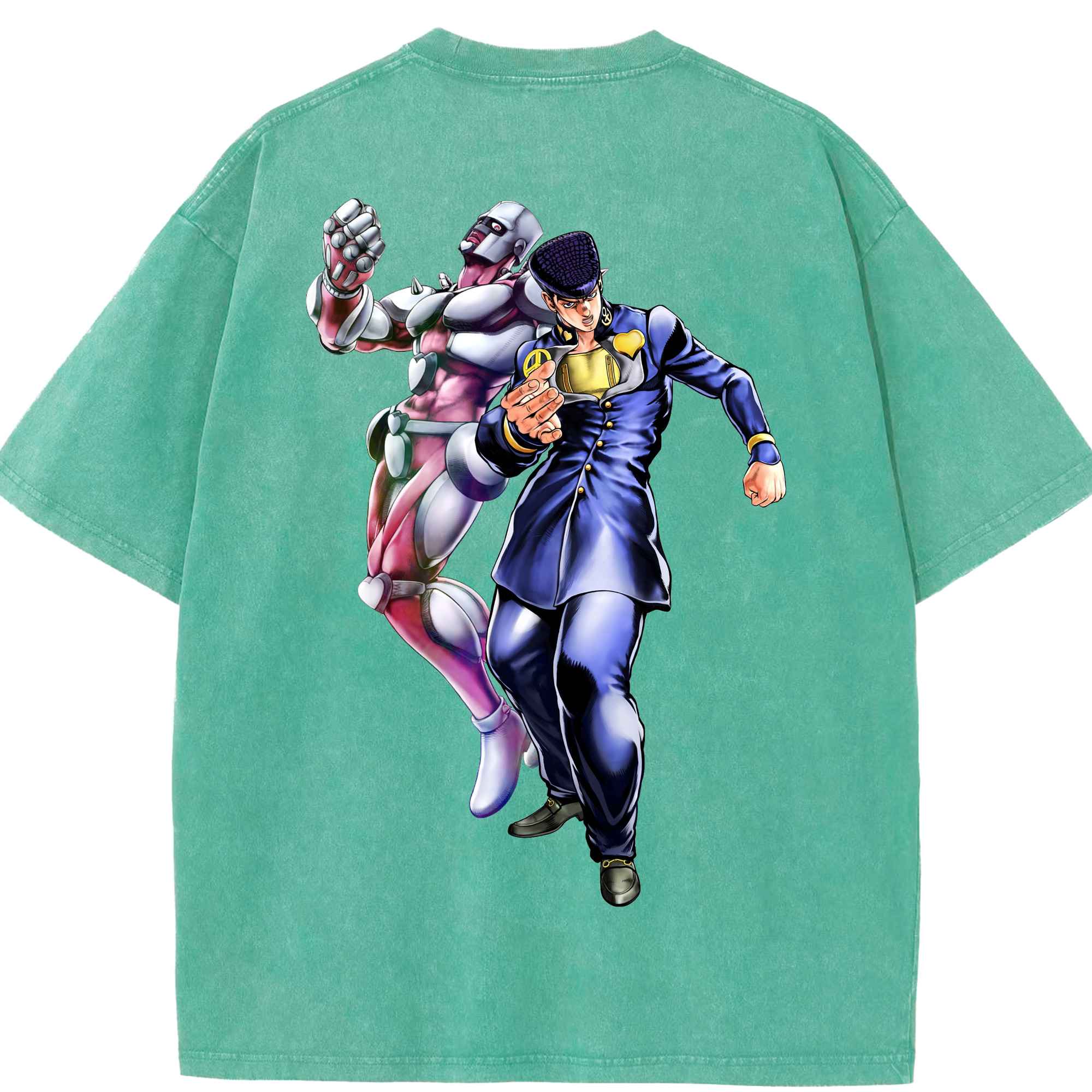 （画像用） ジョジョの奇妙な冒険 ひがしかた じょうすけ JoJo's Bizarre Adventure Higashikata Josuke 綿100% ヴィンテージ風 半袖Tシャツ（背面プリント）